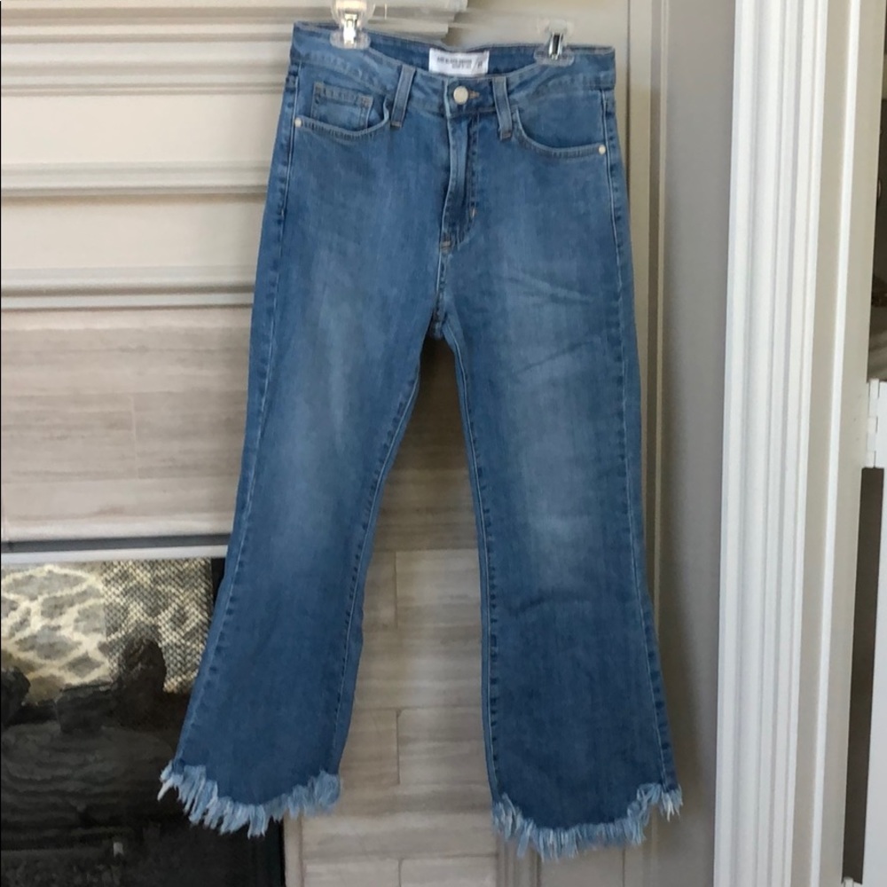 Jeans just black denim frayed flare